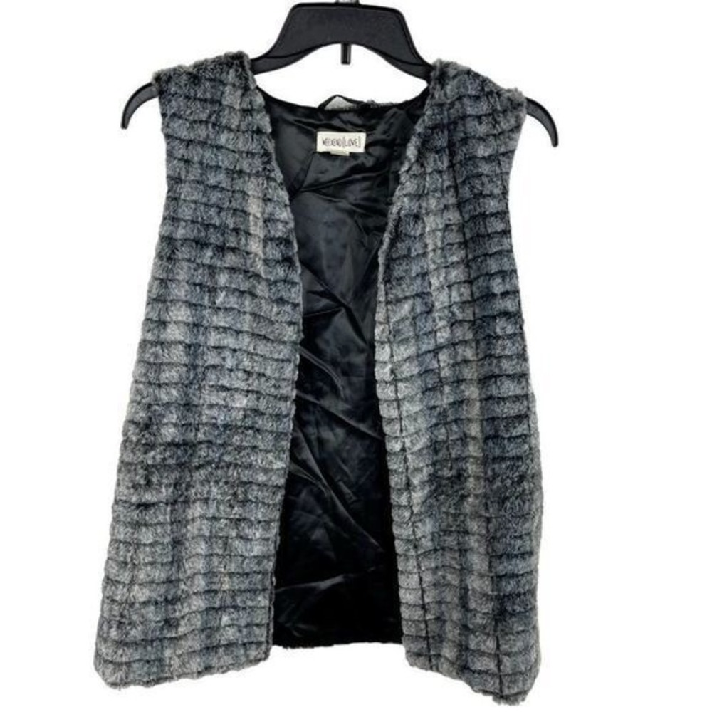 Weekend Love Vest Faux Fur XS Grey Mix Textured Open Front